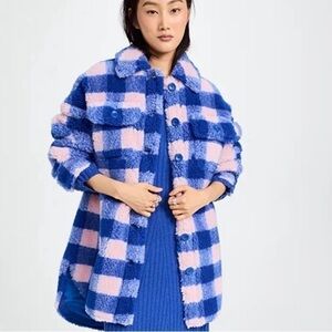 Stand Studio NWT US 2‎ French 34 Blue Pink Sherpa Teddy Jacket Sabi Revolve